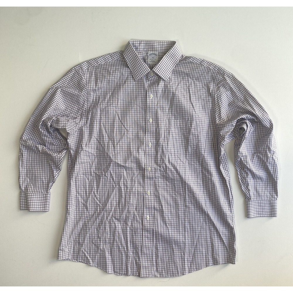Brooks Brothers Regent Fit Non-Iron Shirt 17 2/3 Mens Red White Blue Plaid
